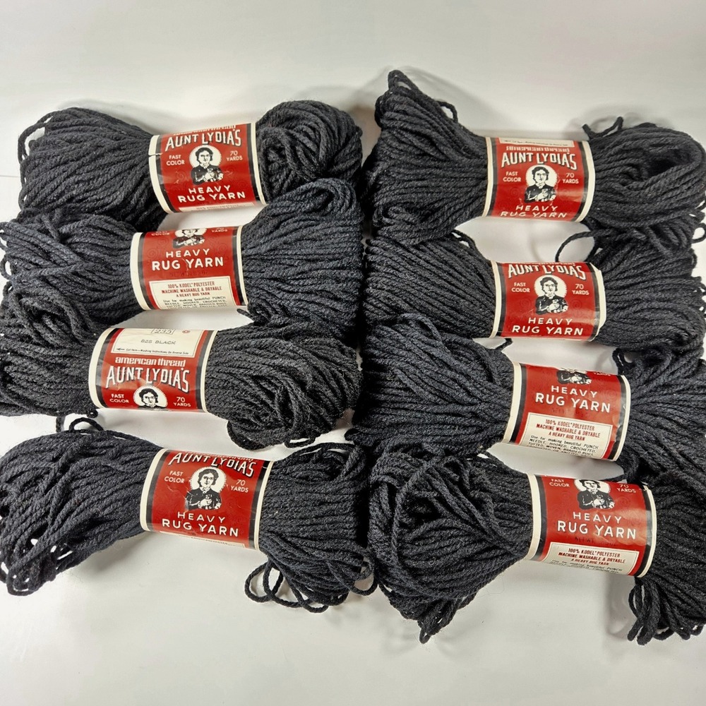 8 Skeins Aunt Lydia's Heavy Rug Yarn 825 Black American Thread 70 Yds EA Vintage